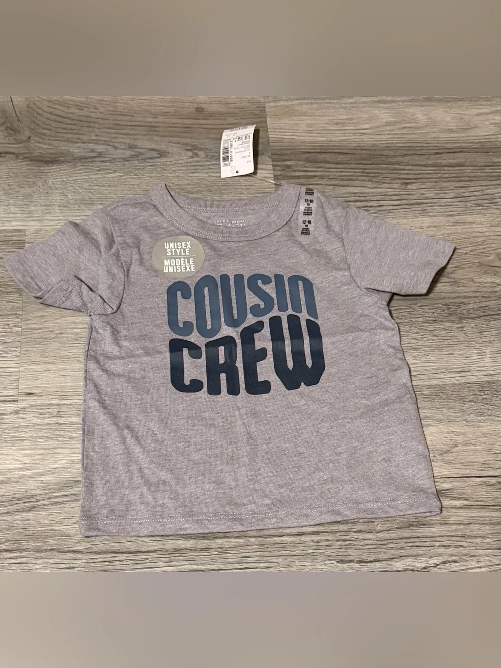 The Children's Place Gray Tee with Navy 'Cousin Crew' Graphic